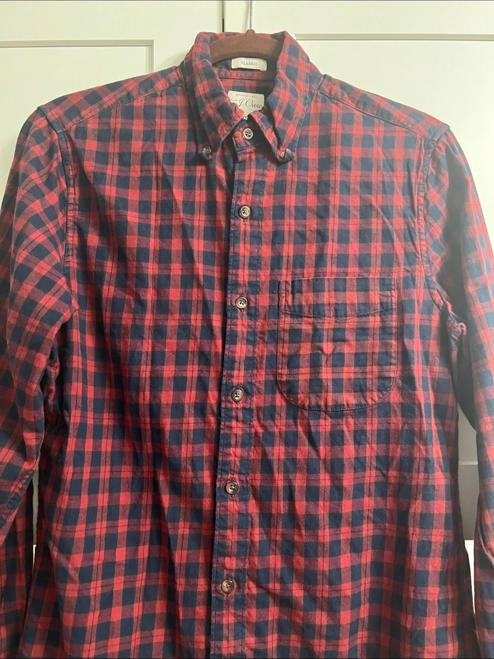 J. Crew Brushed Twill Red and Navy Plaid Button-Down Shirt